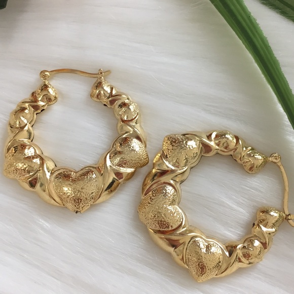 Heart Design Hoop Earrings-14K Gold Filled Rustic - Picture 4 of 6